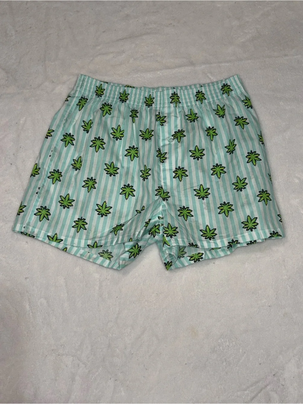 Krush Light Green Striped Shorts with Green Leaf Print